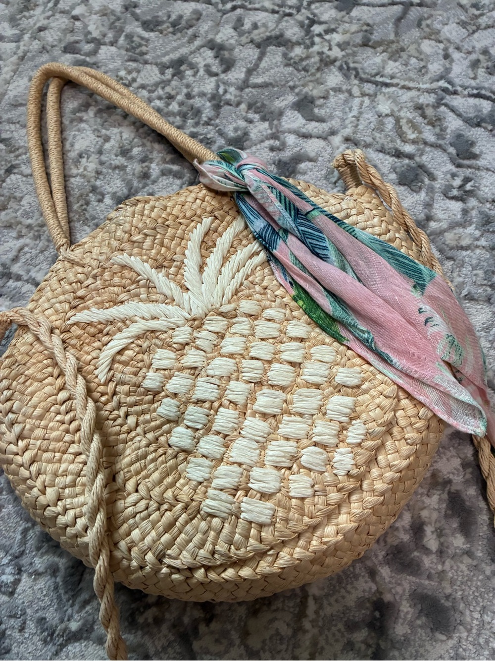 Spartina 449 Round Straw Pineapple Shoulder Bag With Scarf - Picture 4 of 10